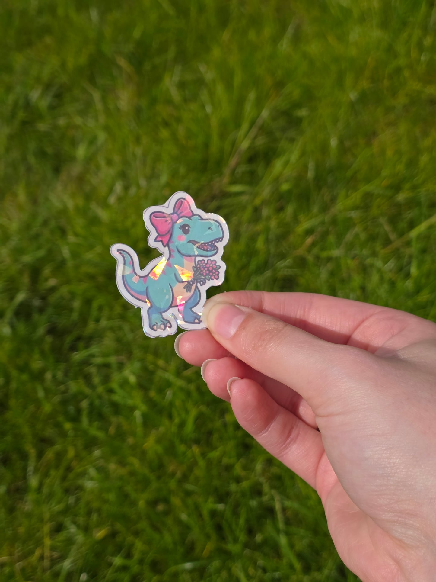 Holographic Pastel Girl Dino Sticker Packs - Durable, waterproof Vinyl