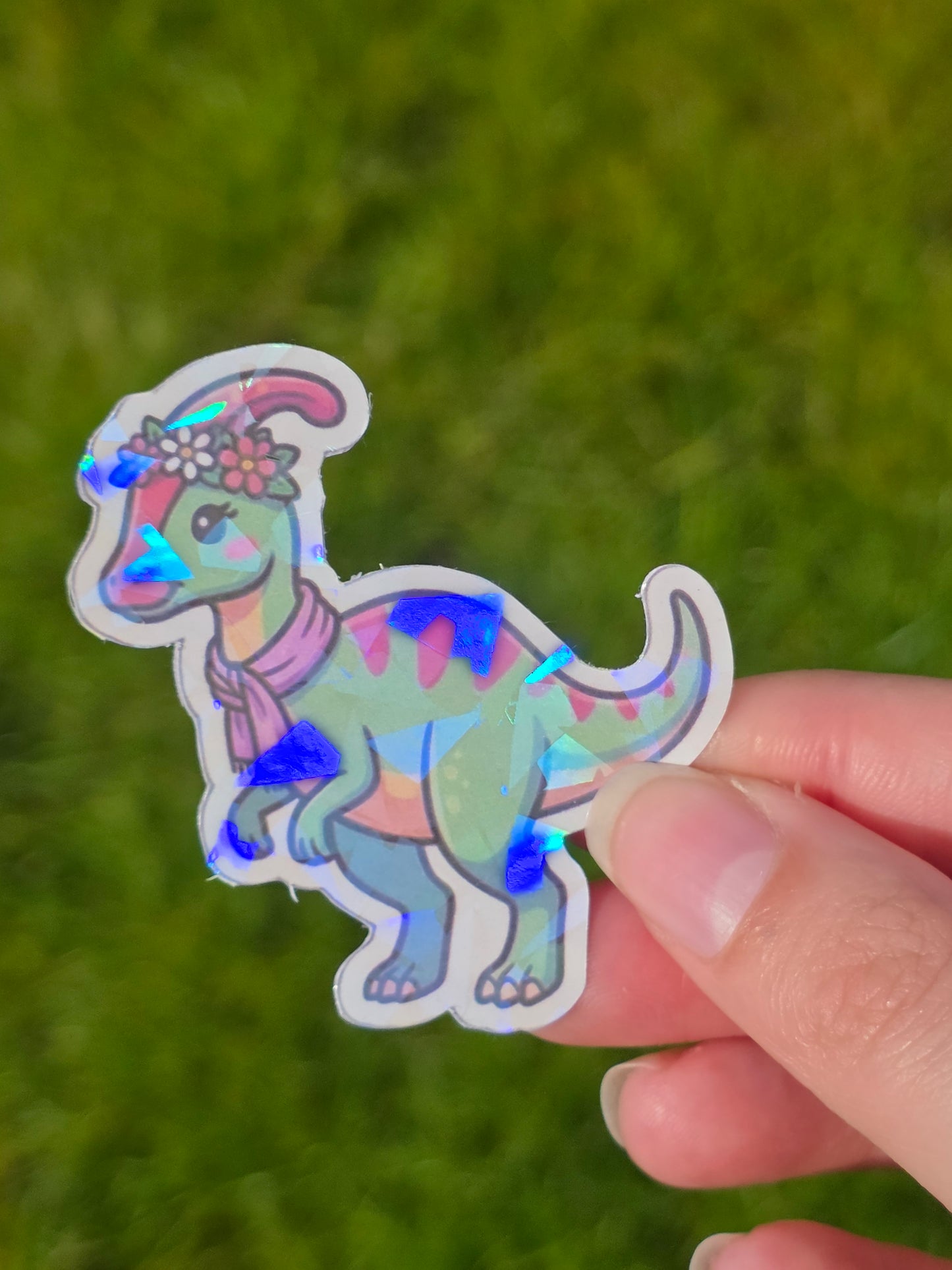 Holographic Pastel Girl Dino Sticker Packs - Durable, waterproof Vinyl