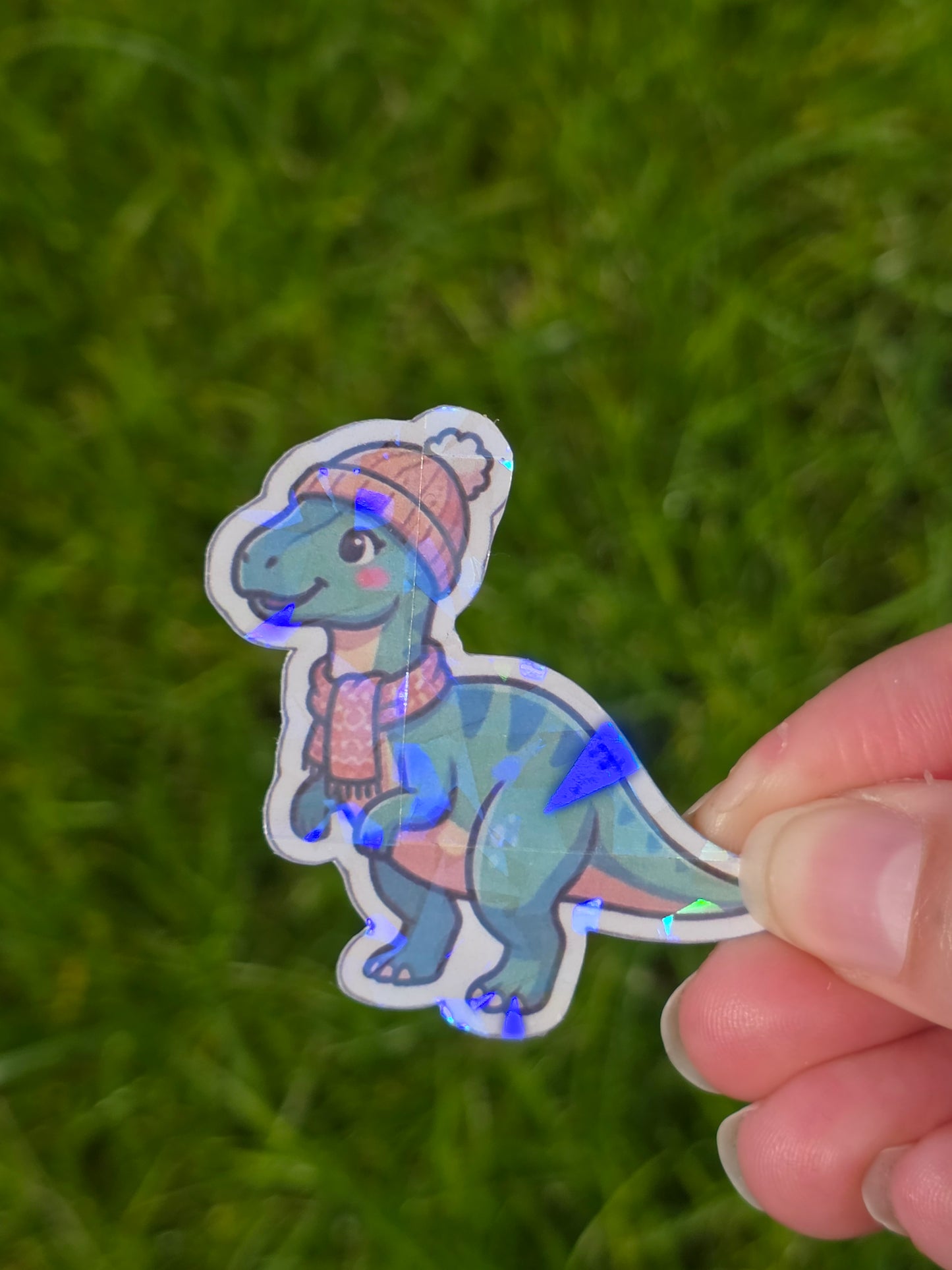 Holographic Pastel Girl Dino Sticker Packs - Durable, waterproof Vinyl