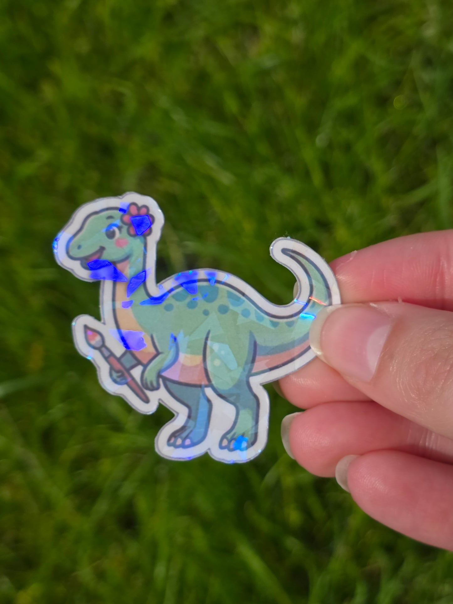 Holographic Pastel Girl Dino Sticker Packs - Durable, waterproof Vinyl